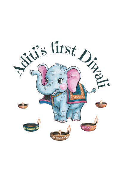 First Diwali - Personalised Baby Romper (3D Elephant Sketch)