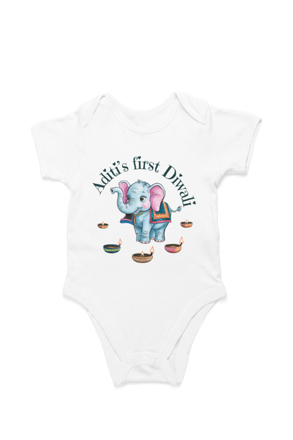 First Diwali - Personalised Baby Romper (3D Elephant Sketch)