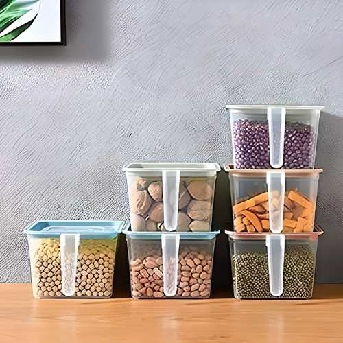 Fridge storage containers - jar Set Plastic Refrigerator Box with Handles  1000 ml (Pack of 6, Blue)